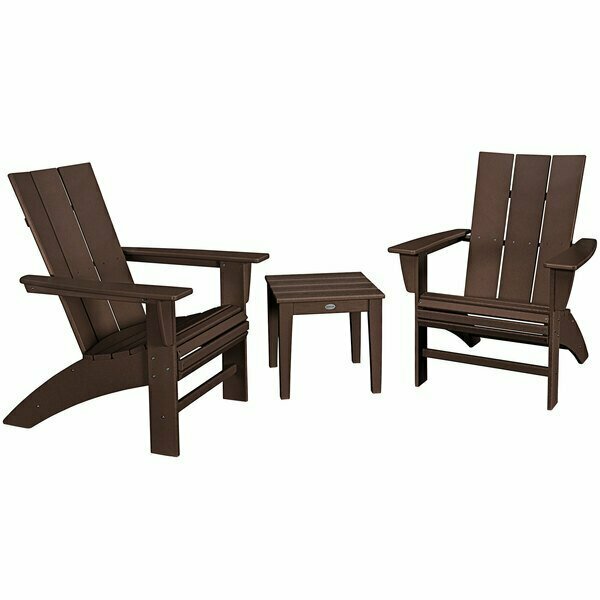 Polywood Modern Mahogany 3-Piece Curveback Adirondack Chair Set with Newport Table 633PWS4201MA